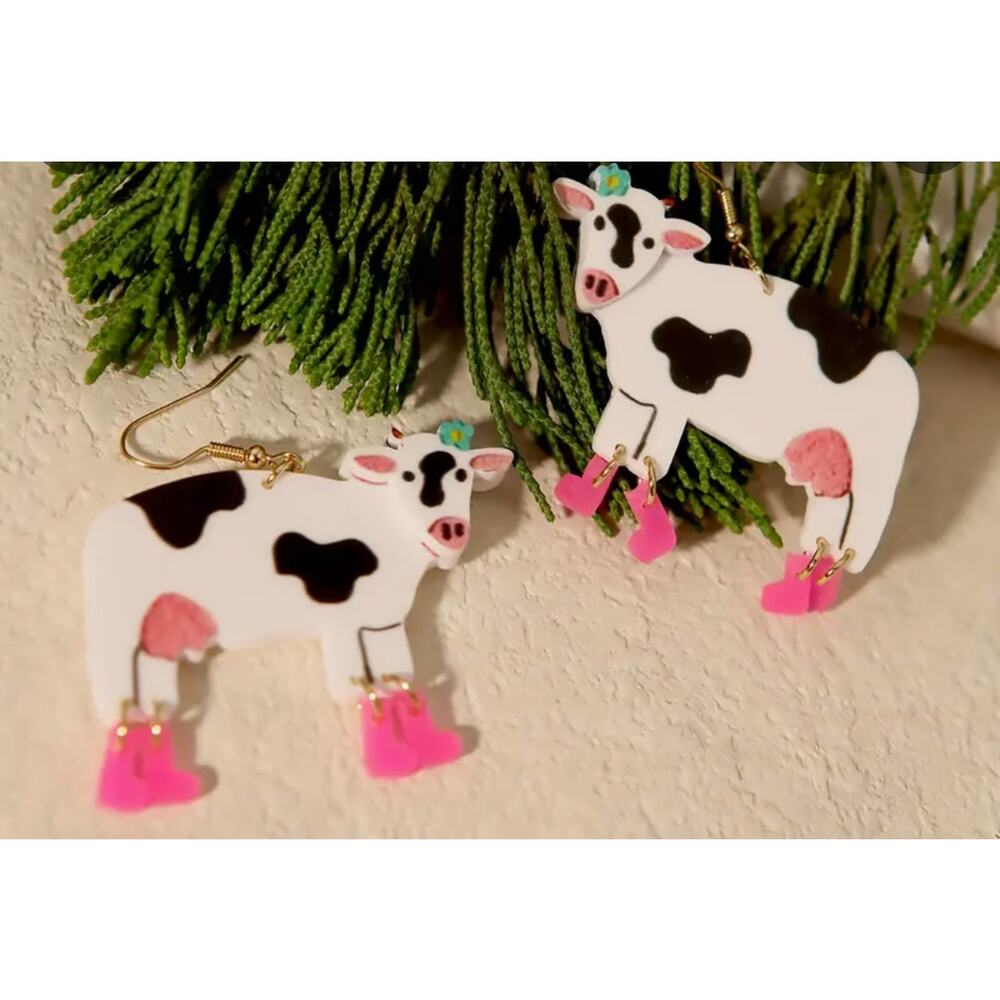 NEW Cow Rainboots Earrings Dangle Drop Farm Country